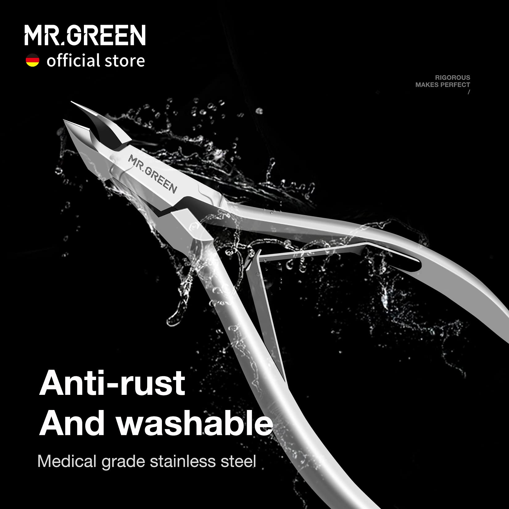 MR.GREEN nippers beside ruler to show scale and portability for salon or travel