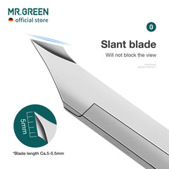 MR.GREEN nippers with included metal pusher shown together for accurate cuticle prep