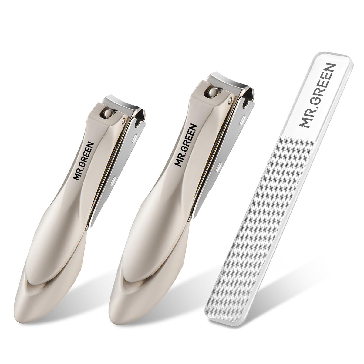MR.GREEN front view packaging showing two stainless steel clippers and benefits