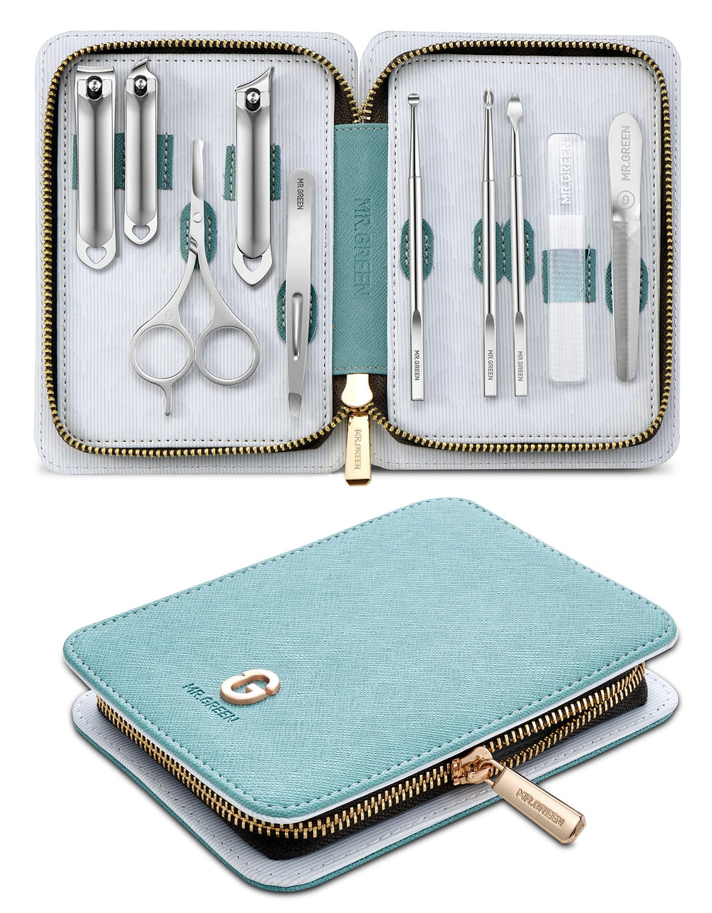 MR.GREEN leather case front showing organized tools and protective storage benefit