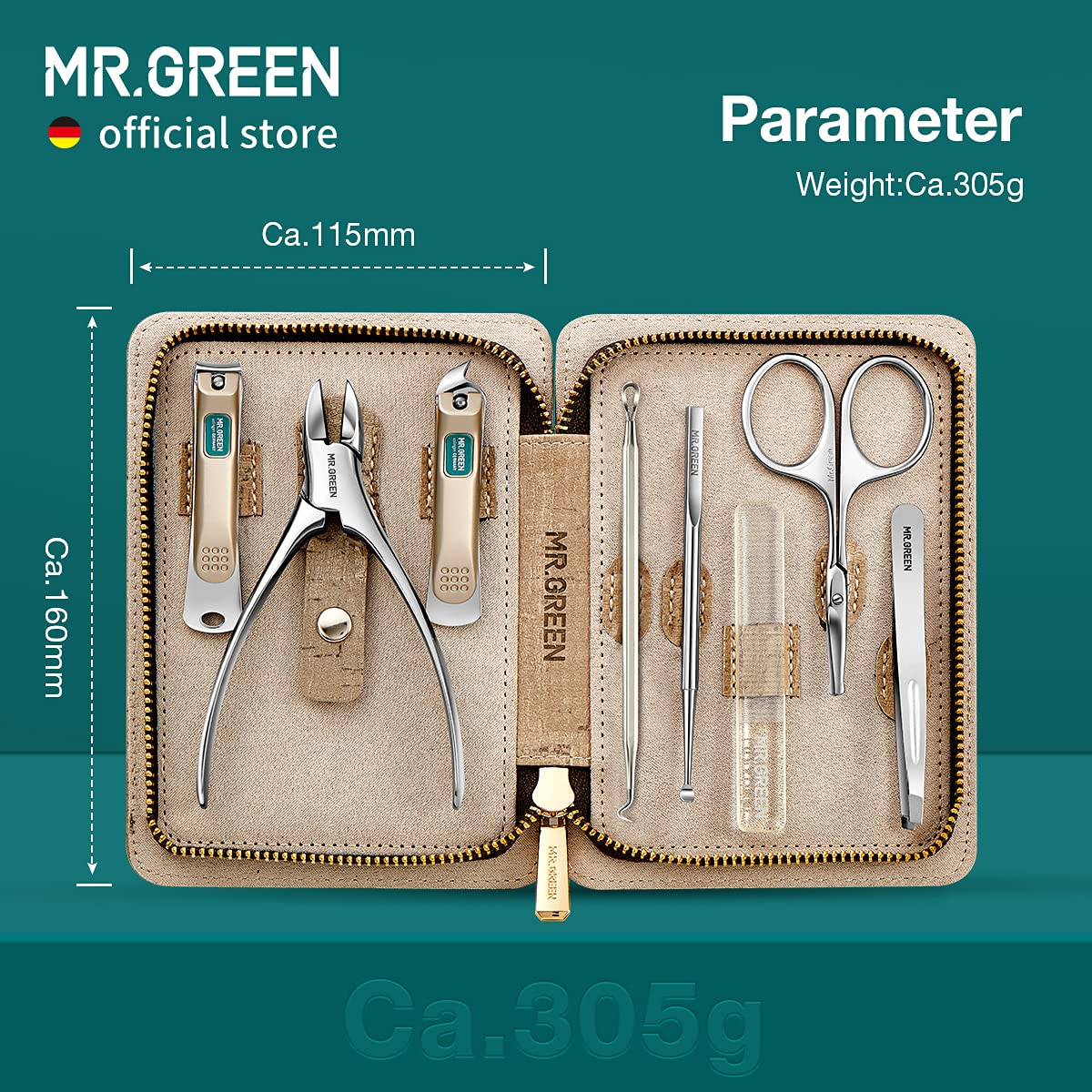 MR.GREEN kit size comparison next to a hand and passport for portability