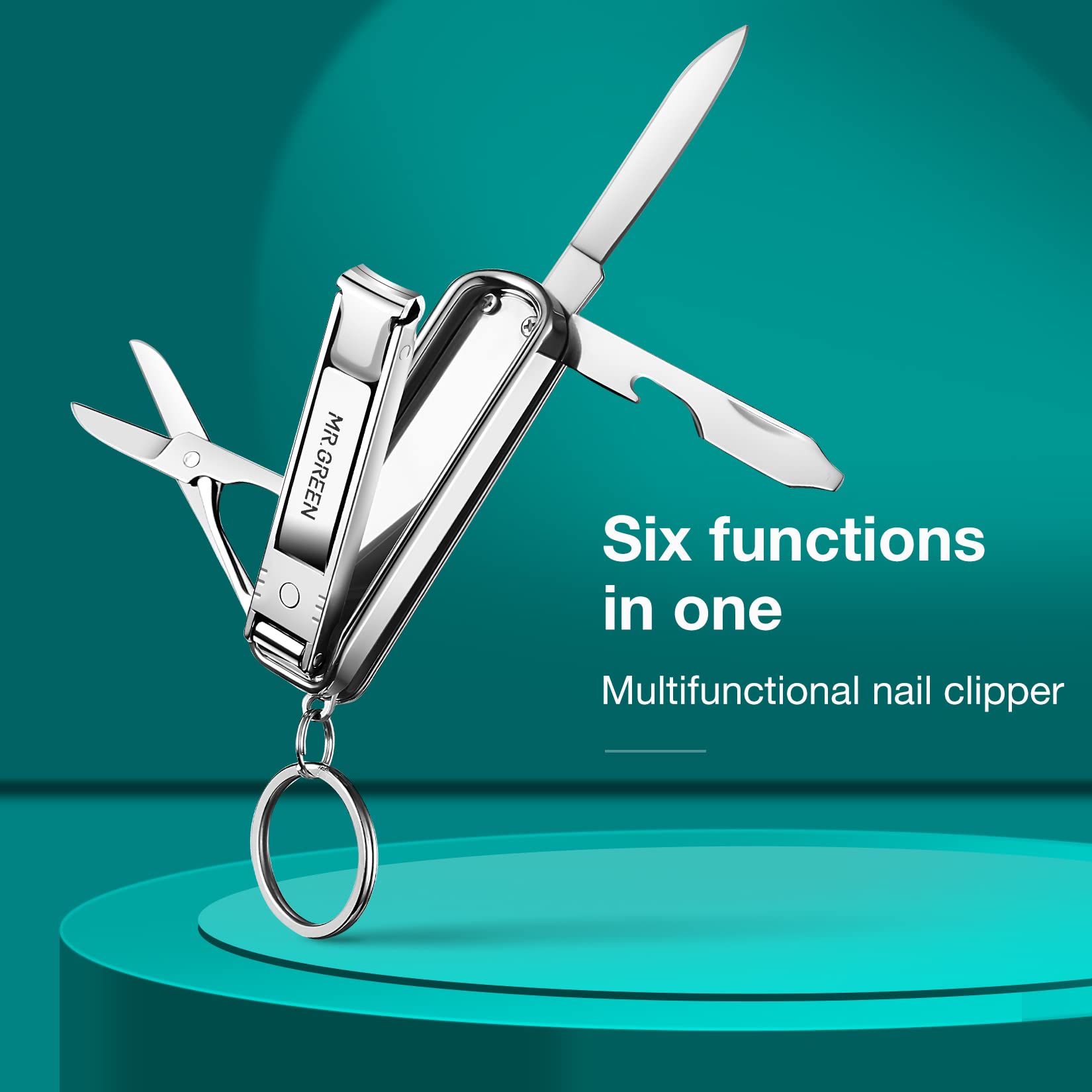 MR.GREEN close-up of stainless steel blades highlighting sharpness and rust resistance benefit