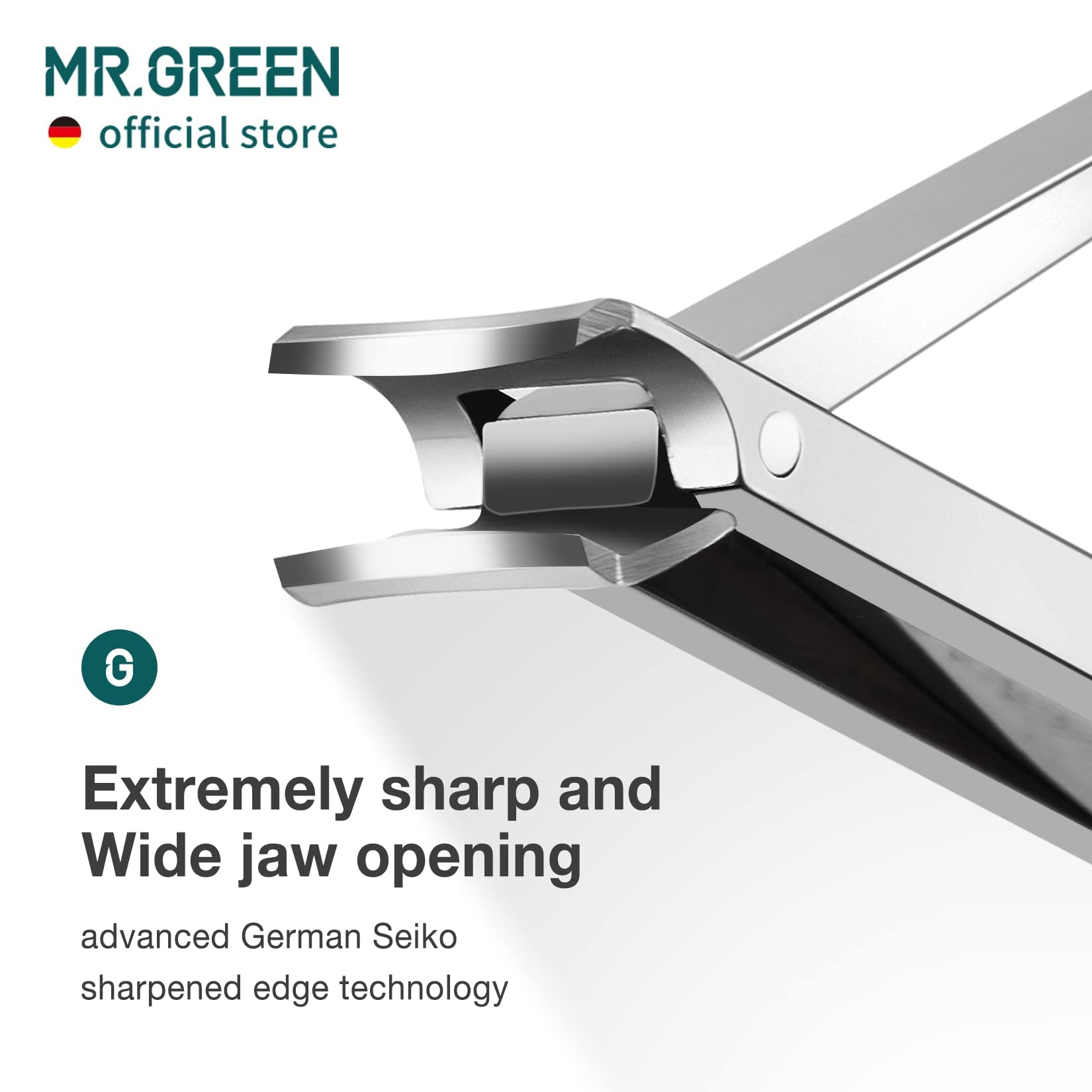 MR.GREEN close-up of stainless-steel cutting edge for precise trims