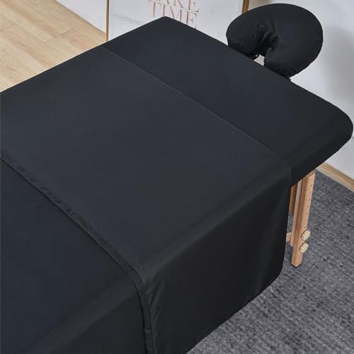 MRJ front view of black 3-piece massage sheet set showing professional look and coverage