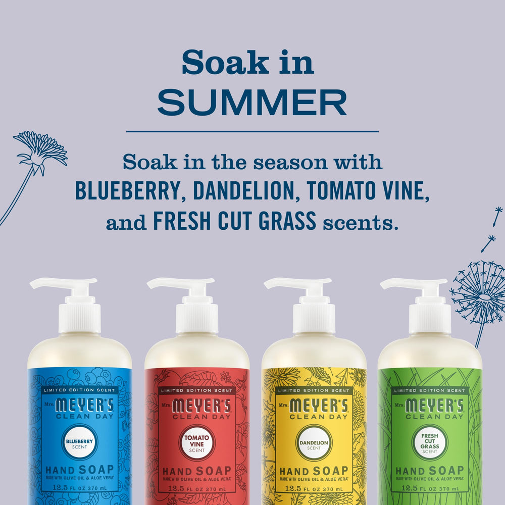 Mrs. Meyer's Blueberry bottle close-up highlighting scent and gentle cleansing