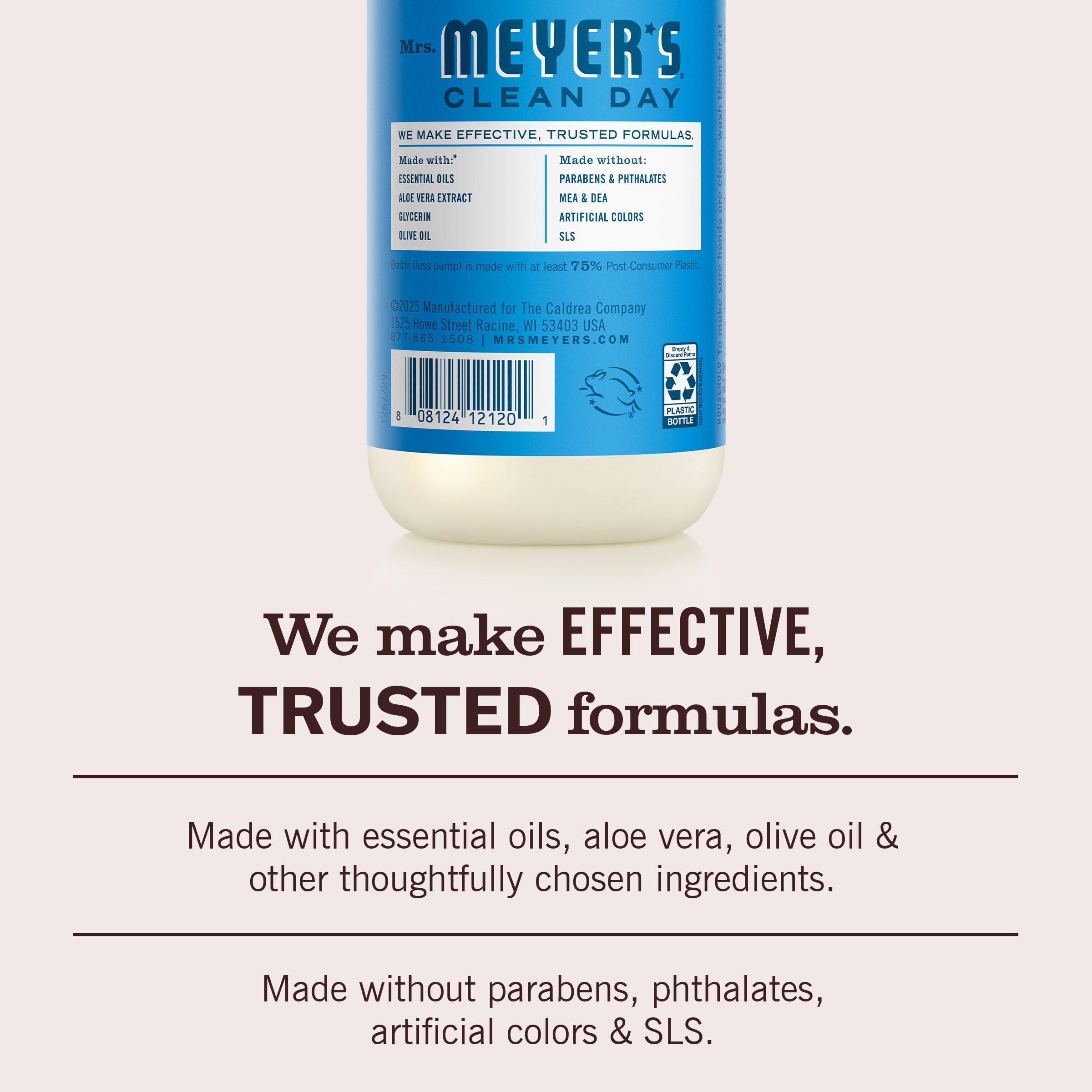 Three-pack arrangement of Mrs. Meyer's bottles for convenient home supply