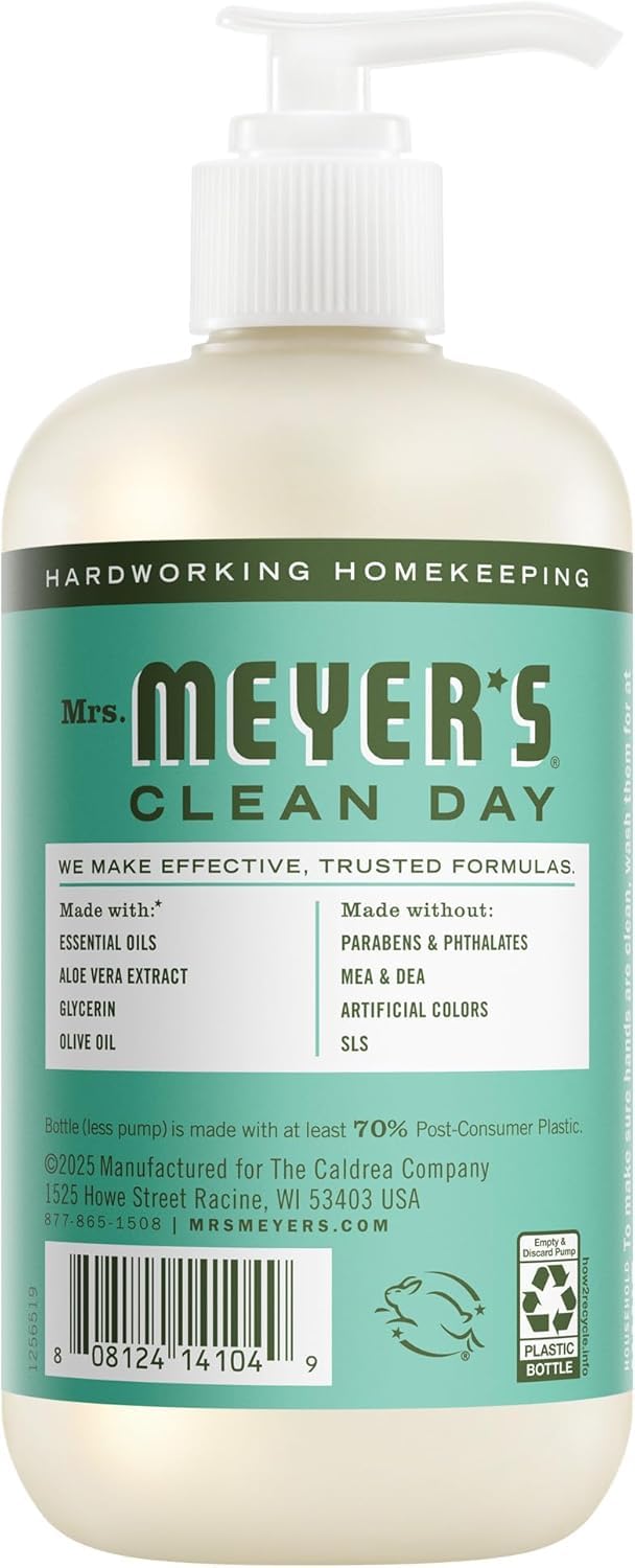 Mrs. MEYER'S Geranium bottle label close-up showing fresh garden fragrance