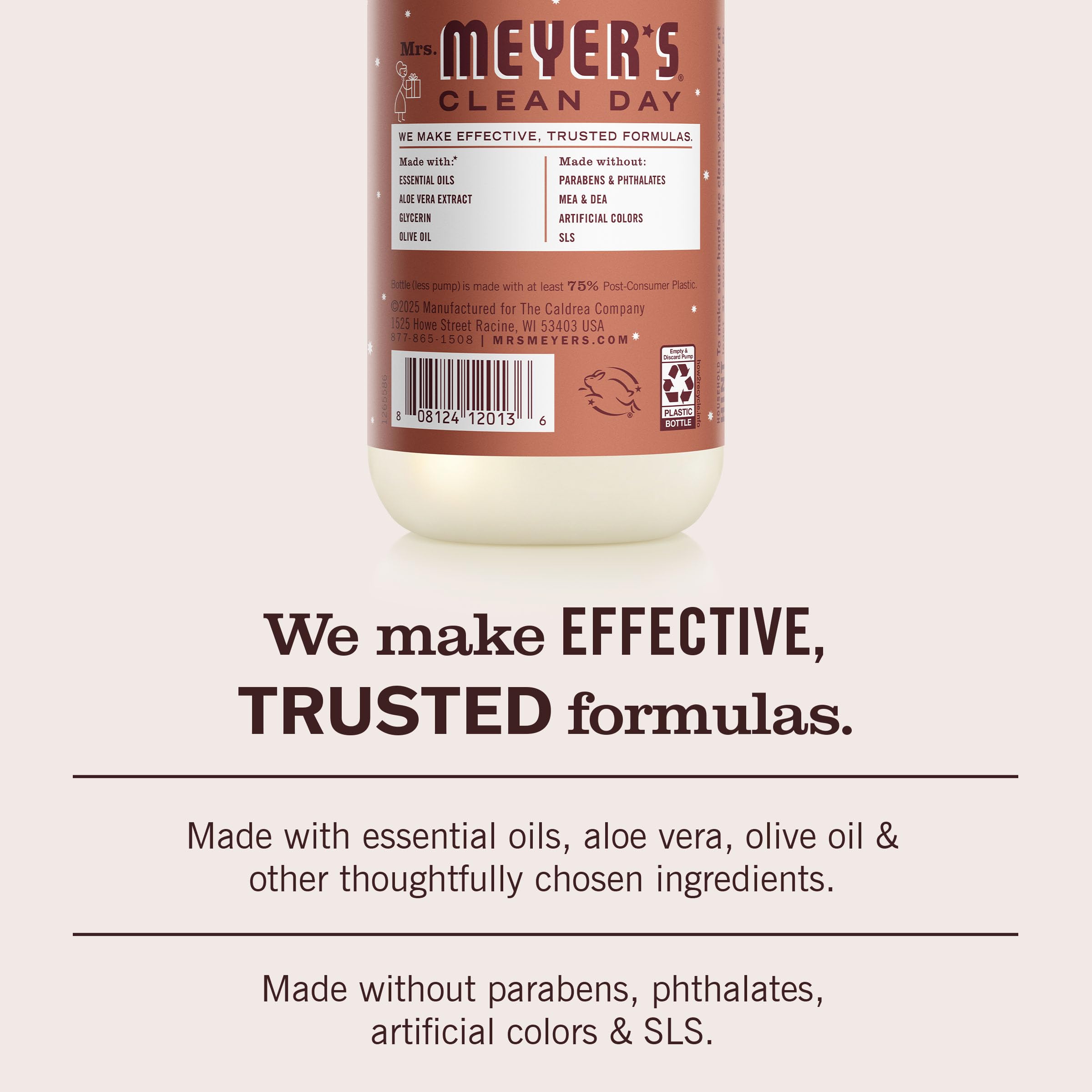 Mrs. MEYER'S bottle next to gingerbread cookies illustrating fragrance