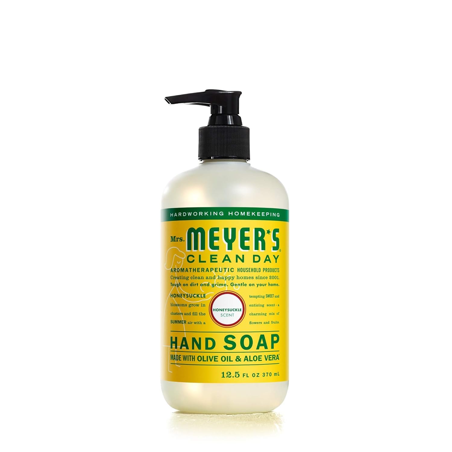 Mrs. MEYER'S product label ingredients view highlighting aloe vera and olive oil benefits