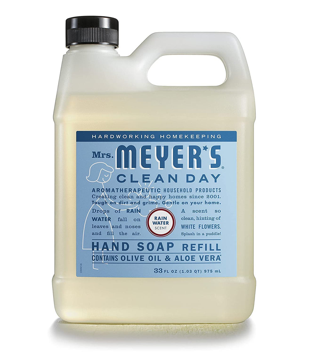 Mrs. MEYER'S Lavender refill on a bathroom shelf, conveying a calming floral scent and tidy storage