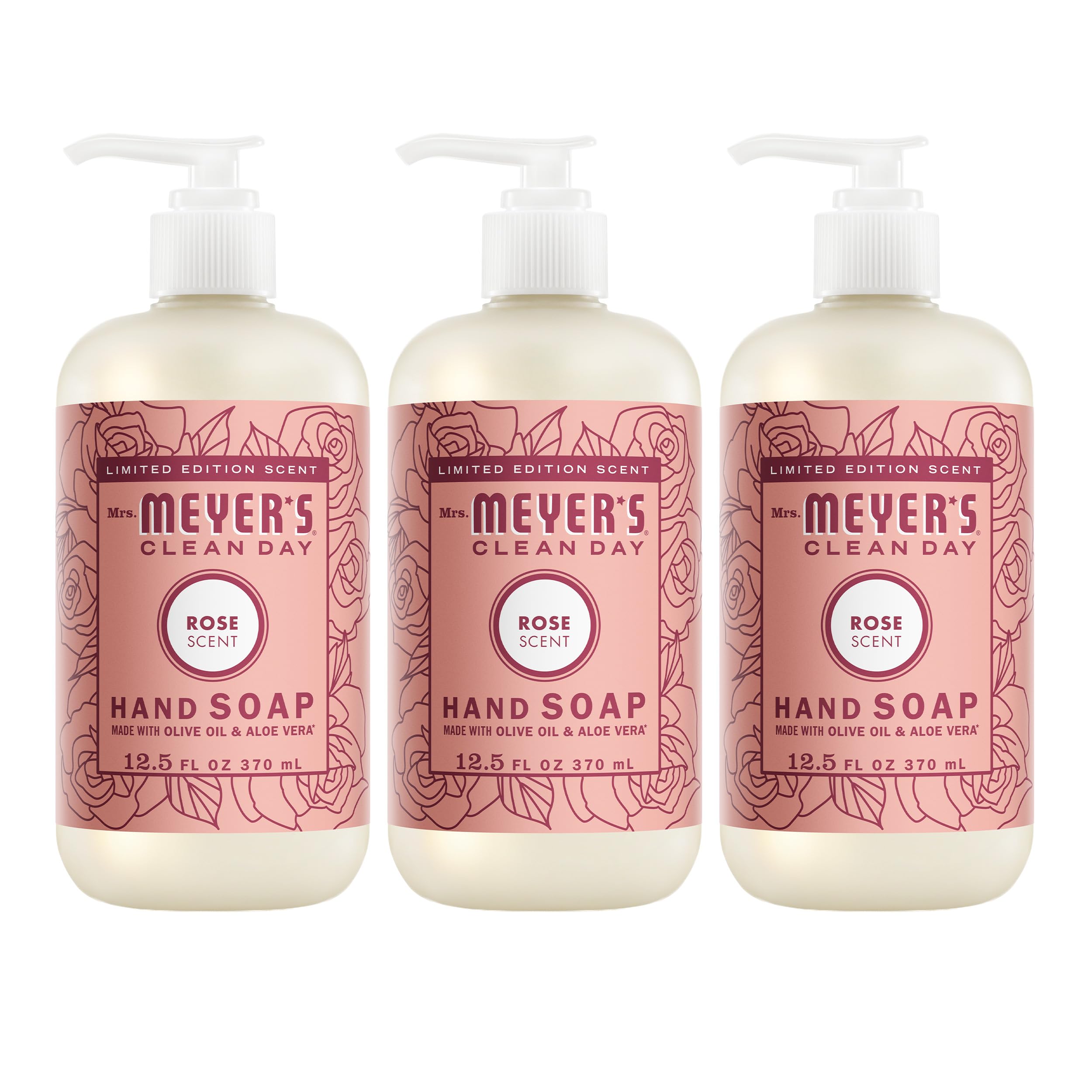Mrs. Meyer's front packaging showing Rose scent and benefits