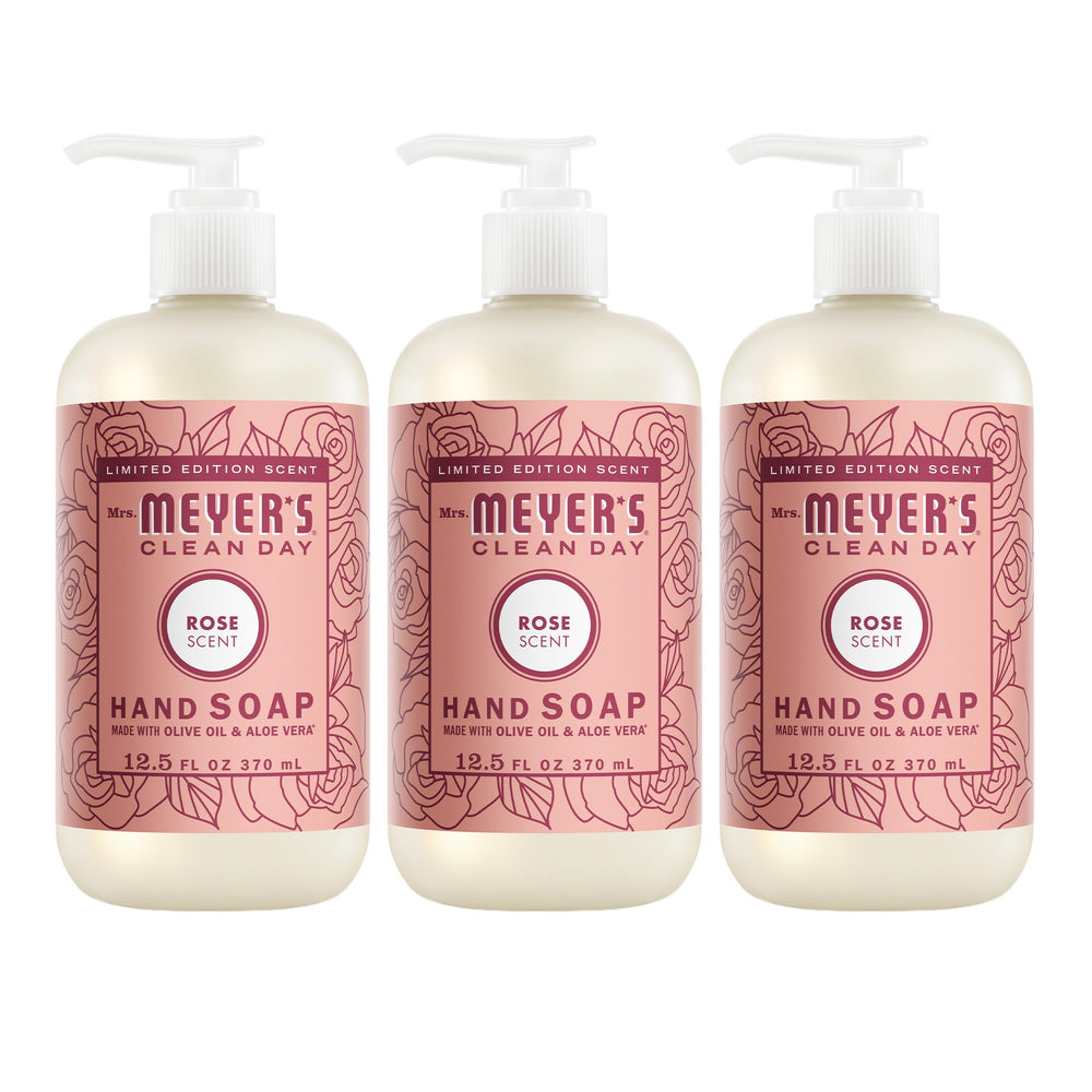 Mrs. Meyer's front packaging showing Rose scent and benefits