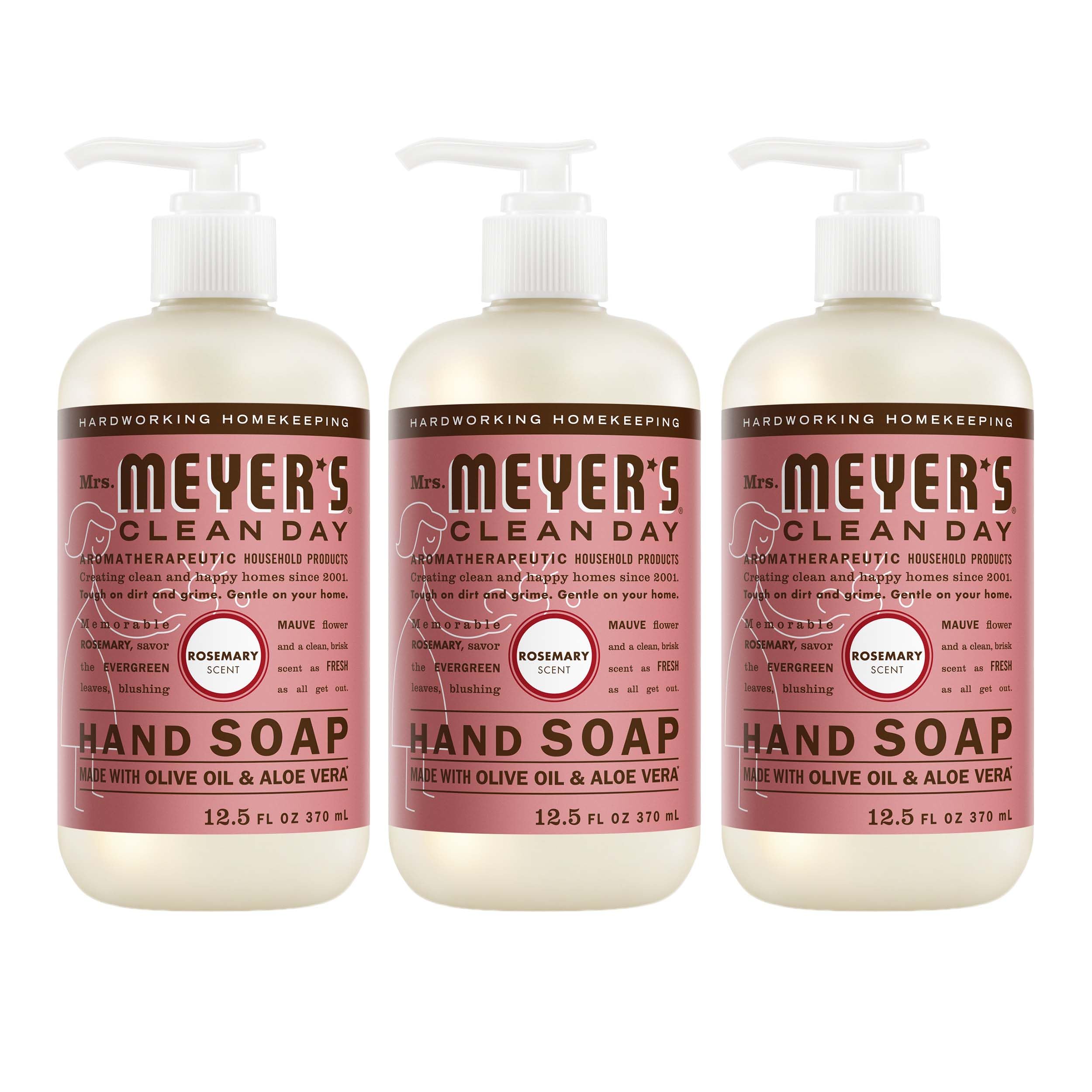 Mrs. MEYER'S front packaging showing rosemary scent and size benefits