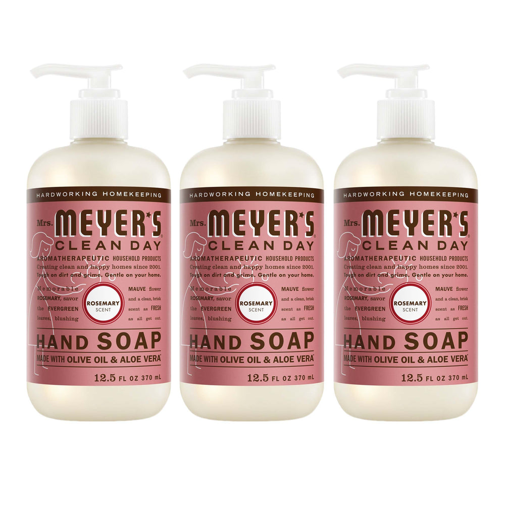 Mrs. MEYER'S front packaging showing rosemary scent and size benefits