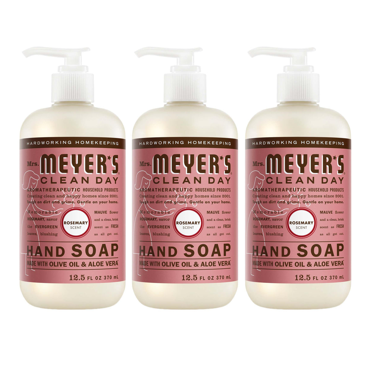 Mrs. MEYER'S front packaging showing rosemary scent and size benefits