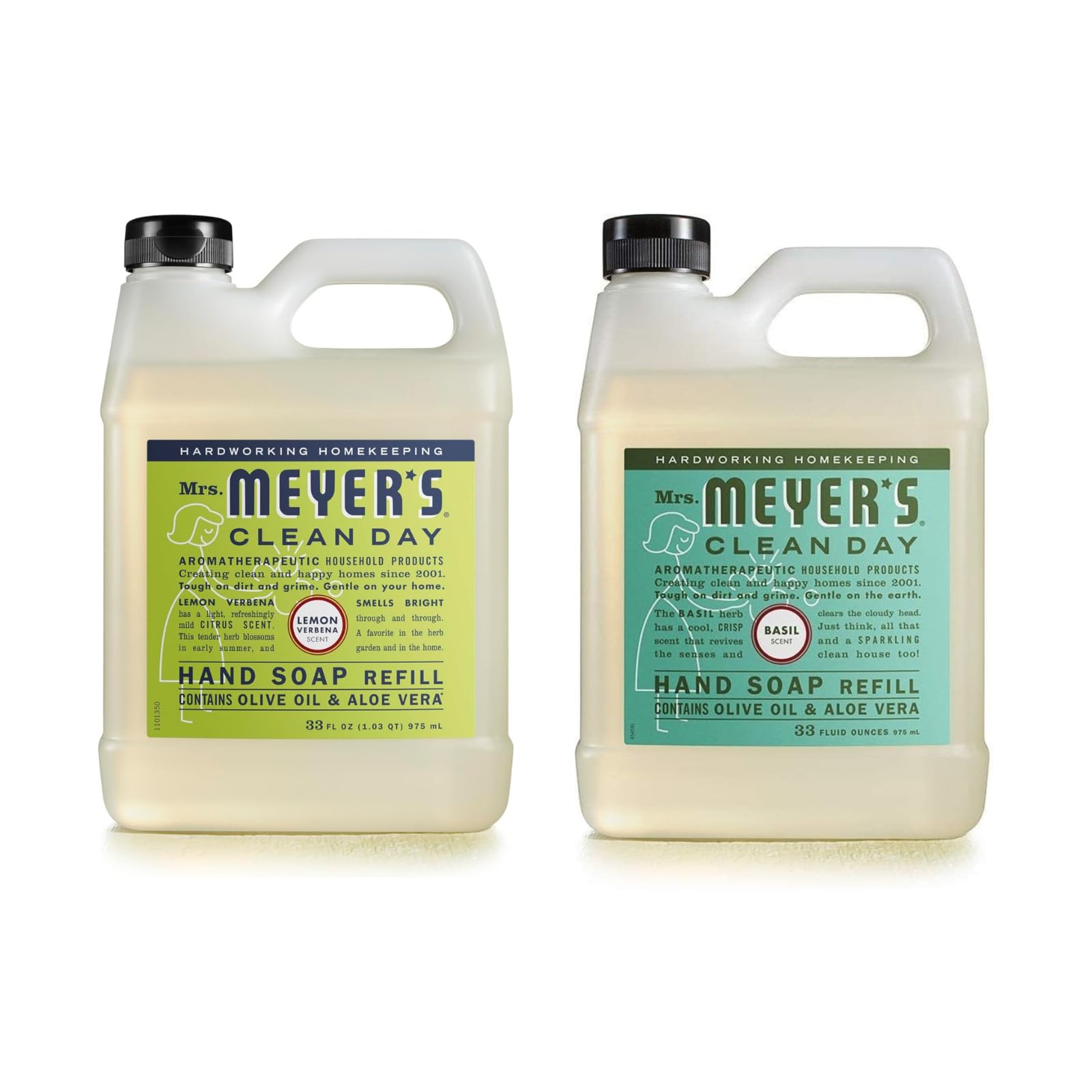Mrs. MEYER'S variety pack front packaging showing two refill bottles and clear benefits