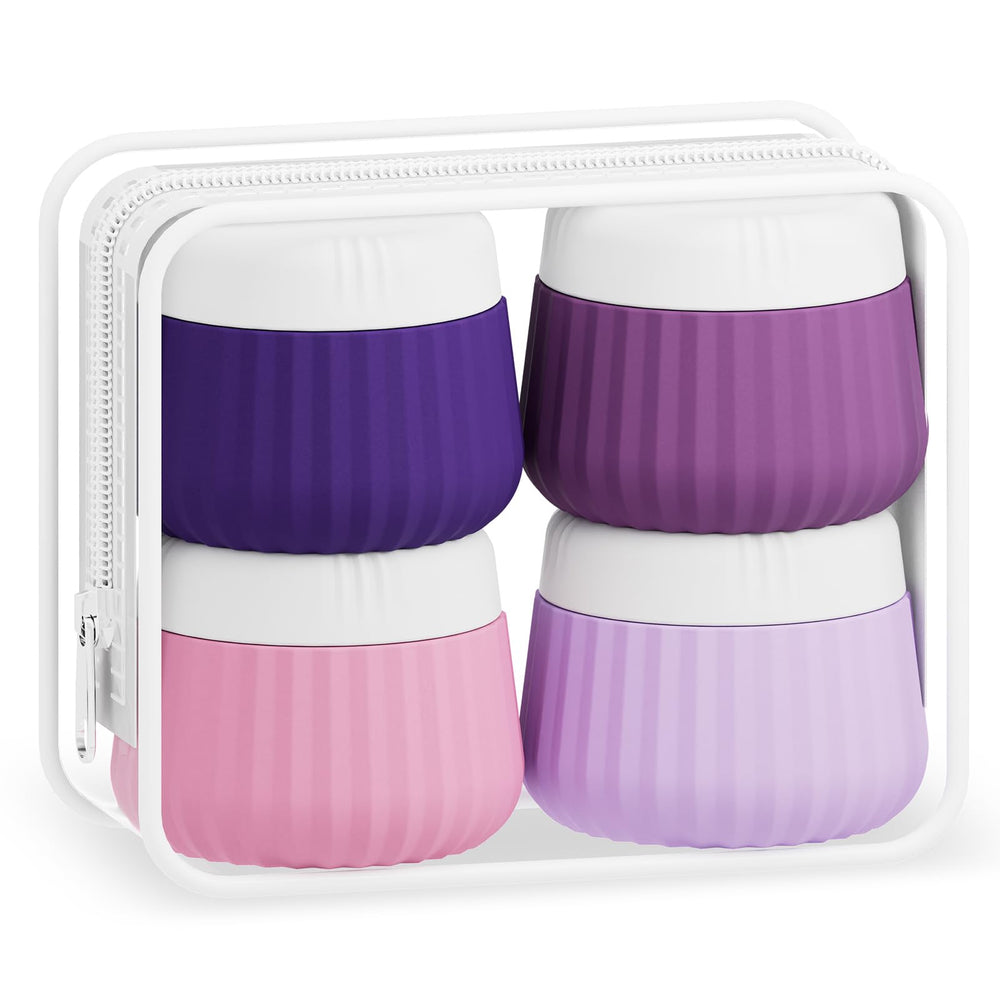 Mrsdry front view of four color jars and clear bag showing compact travel benefit