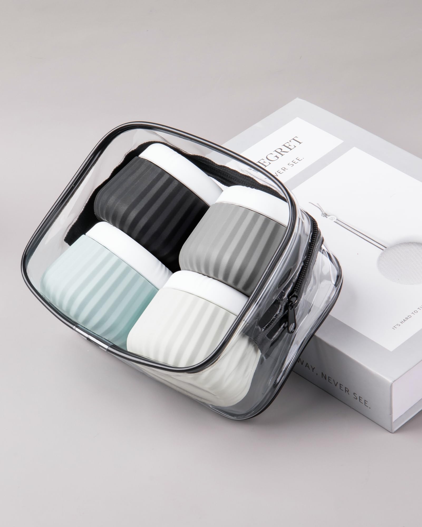 Mrsdry jars inside carry-on luggage illustrating compact, compliant packing