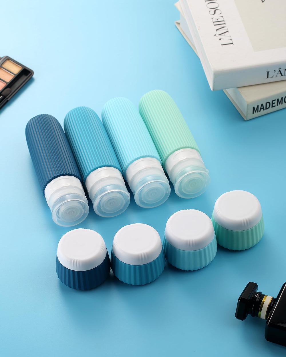 Mrsdry travel bottles packed in carry-on demonstrating compact organized storage benefit