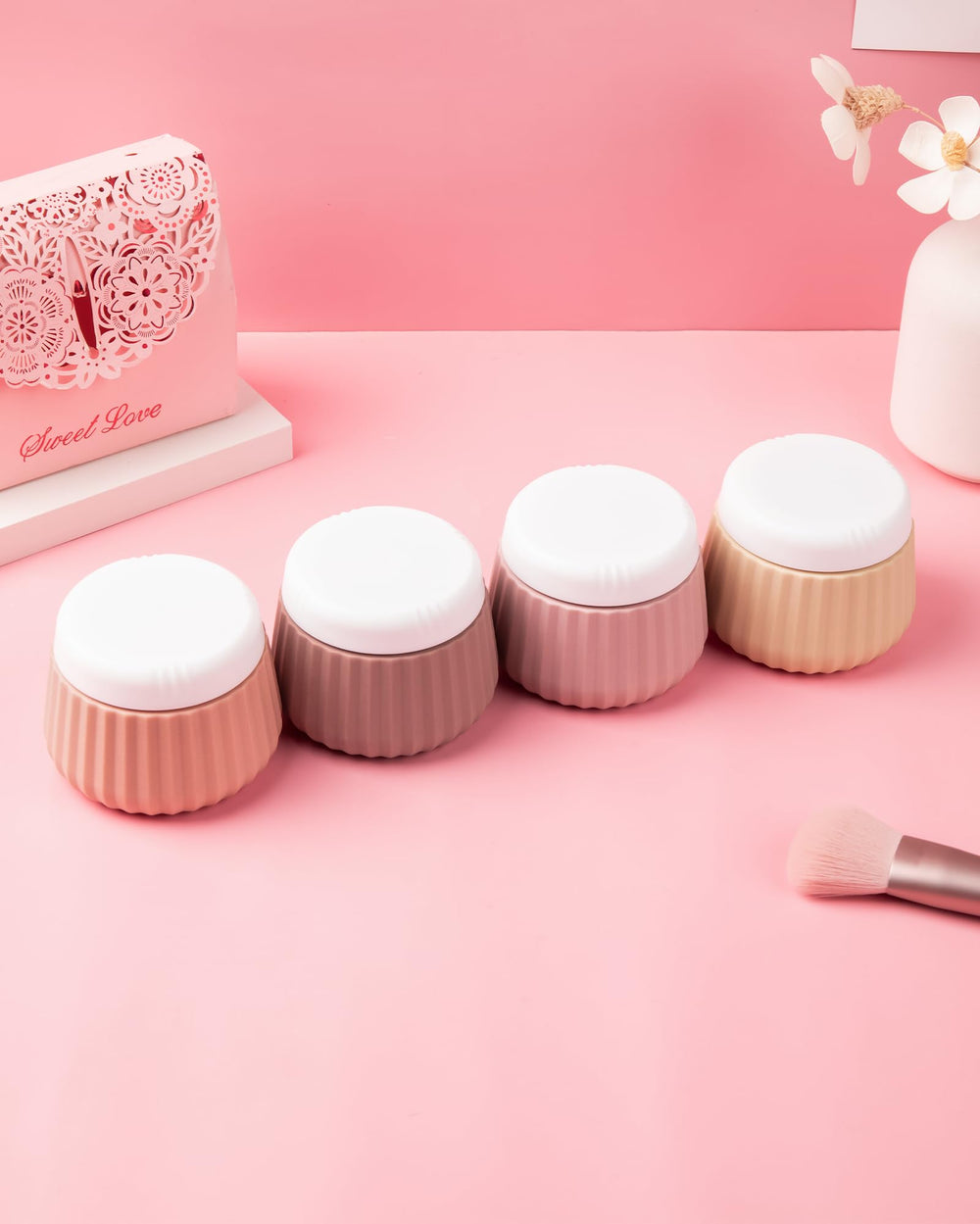 Mrsdry jars filled with cream demonstrating easy filling and travel-sized portions
