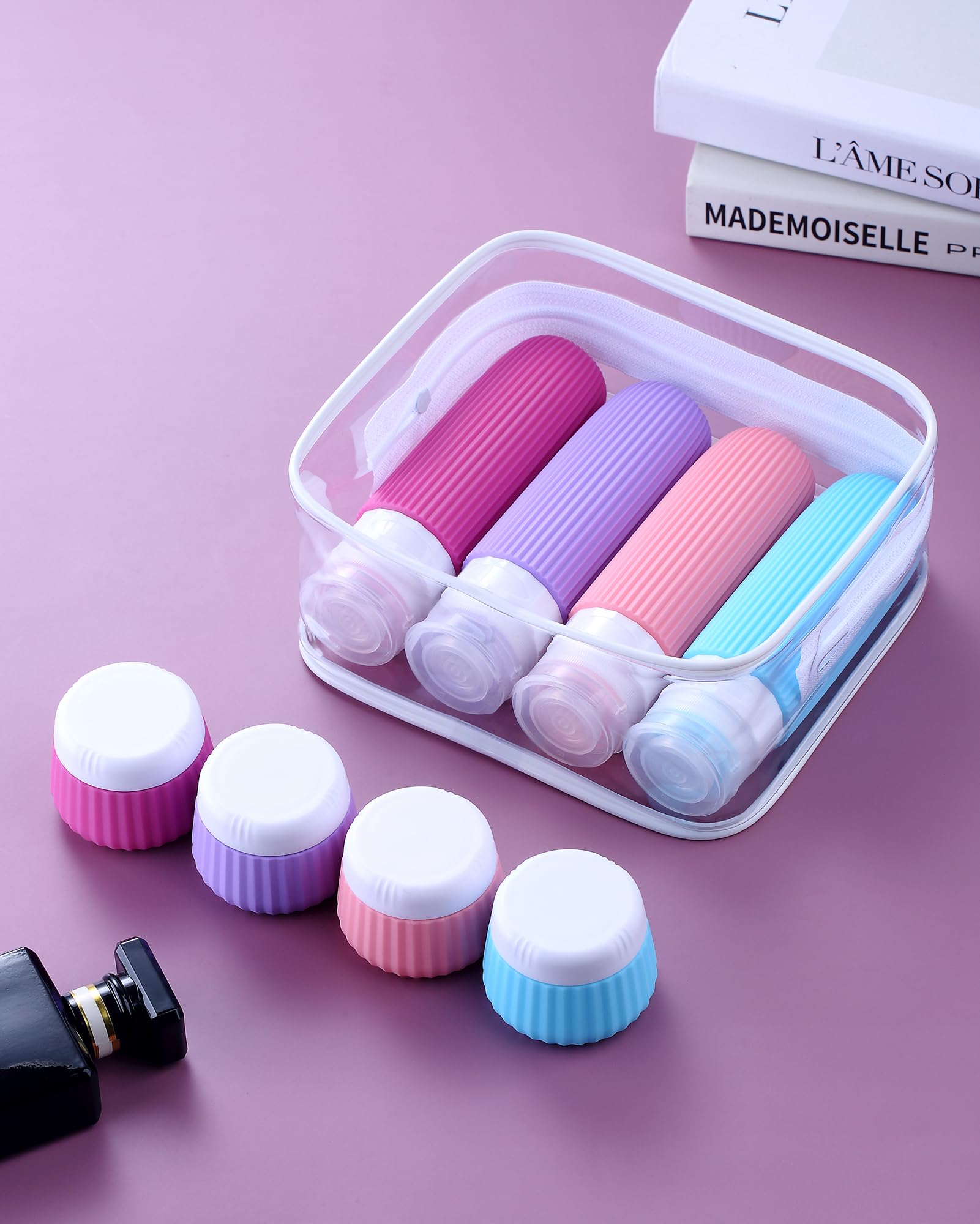 Mrsdry bottles beside a passport showing compact travel-friendly scale
