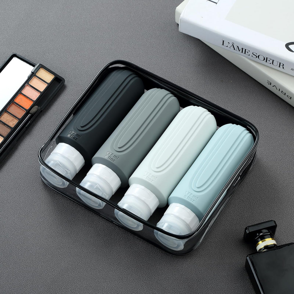 Mrsdry open toiletry bag with bottles inside showing compact, protective storage