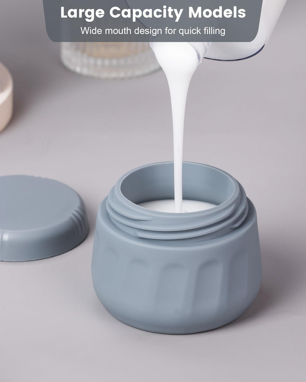 Mrsdry wide-mouth jar being filled for quick, mess-free refills on the road