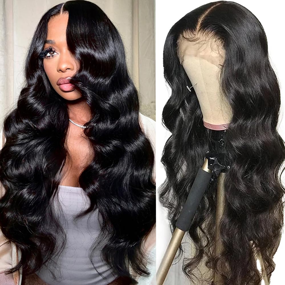 MsBertha front view 26 inch body wave wig showing full, natural volume benefit