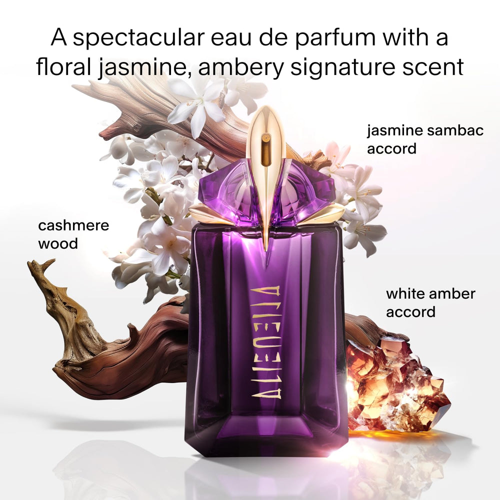 Mugler Alien close-up of jasmine detail showing floral heart benefit: radiant floral note