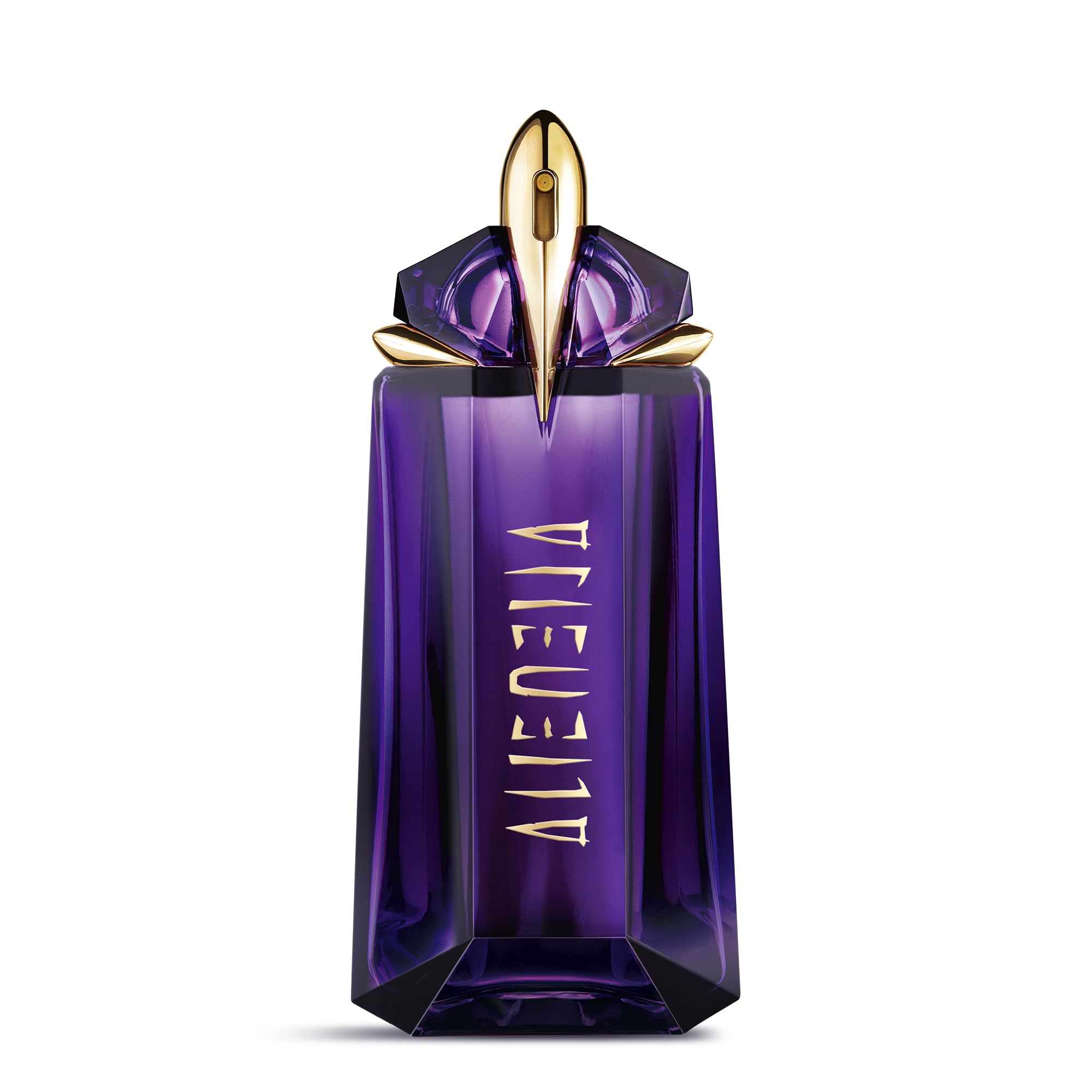 Mugler Alien front bottle displaying sculptural flask and elegant design benefit: collectible display