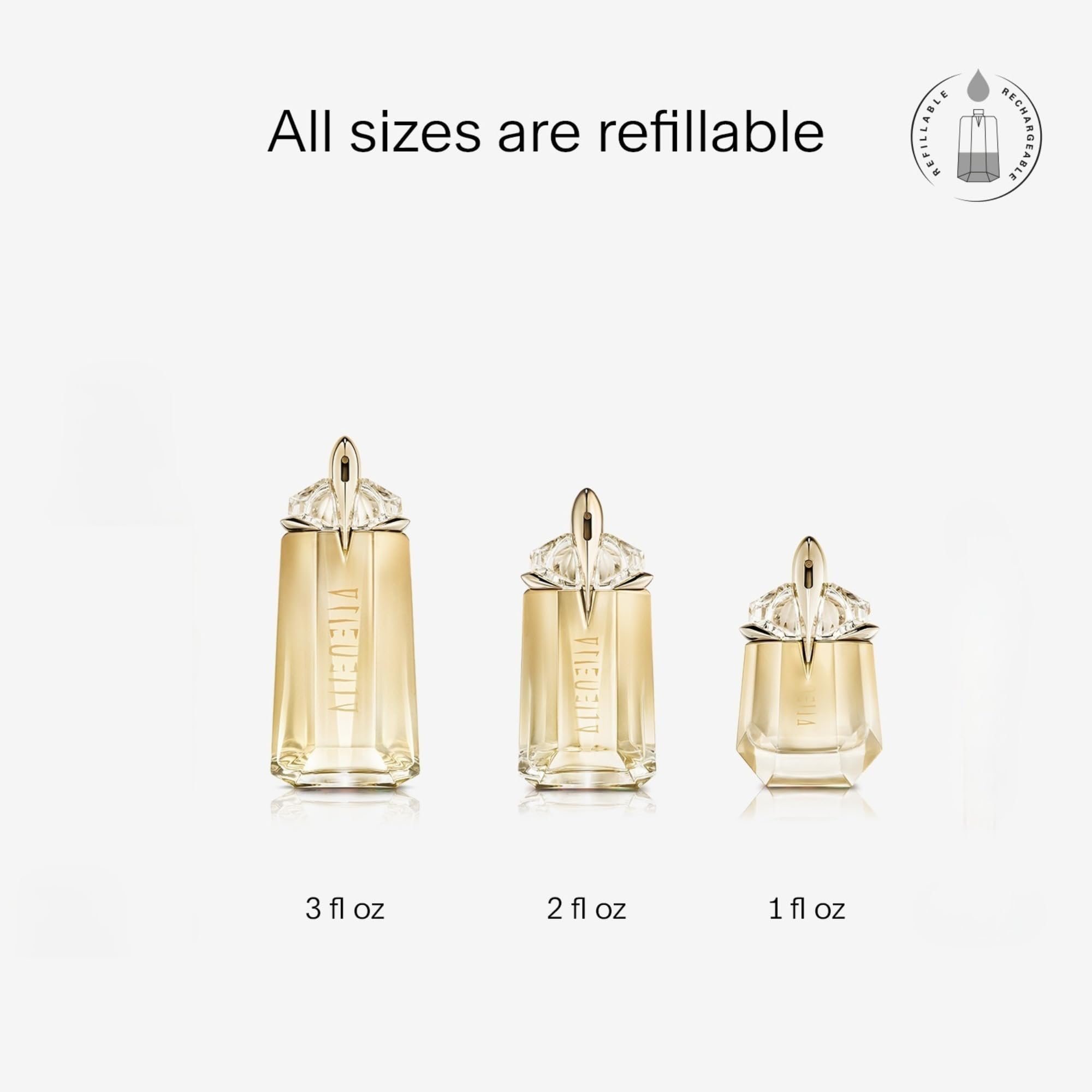 Mugler perfume held in hand for scale showing portable 1.0 fl oz convenience
