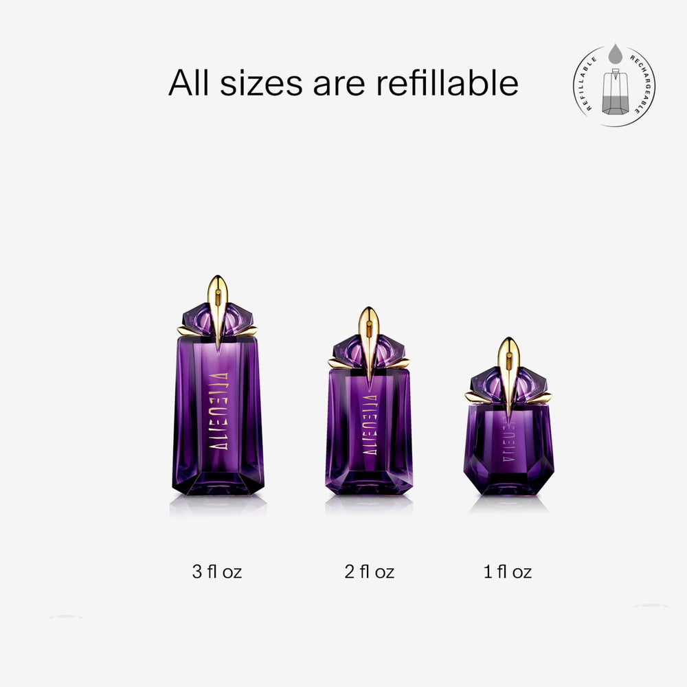 Mugler Alien mist sprayed in air demonstrating fine diffusion benefit: even fragrance veil