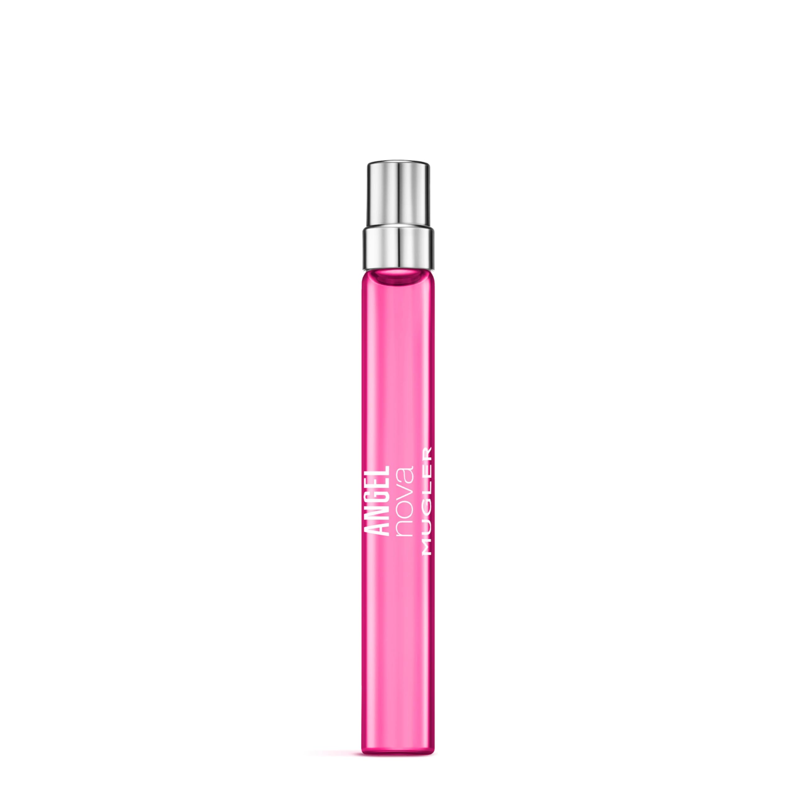 Mugler Angel Nova front bottle showing compact travel design and portable convenience