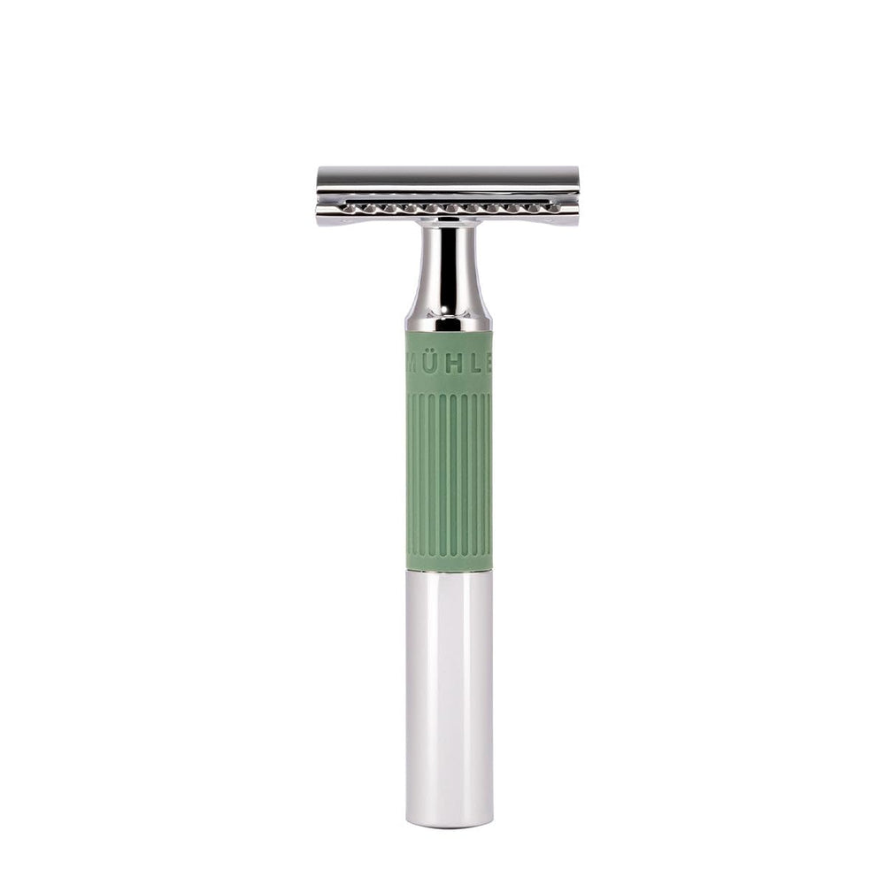 MÜHLE NEO front view chrome head showing blade alignment and durable finish