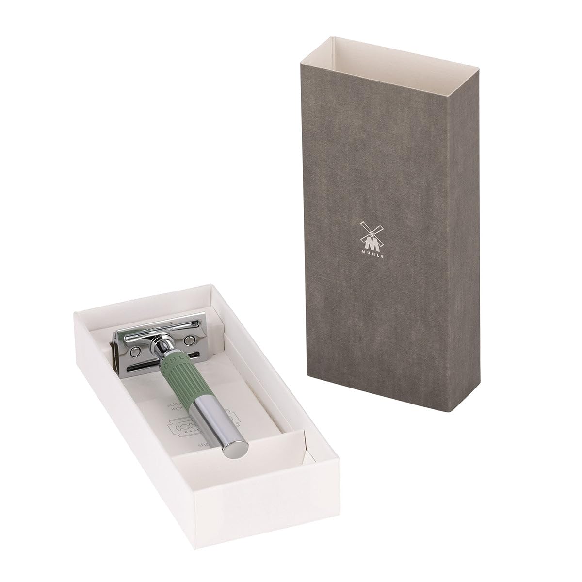 MÜHLE NEO in bathroom setting demonstrating reusable razor and eco benefit