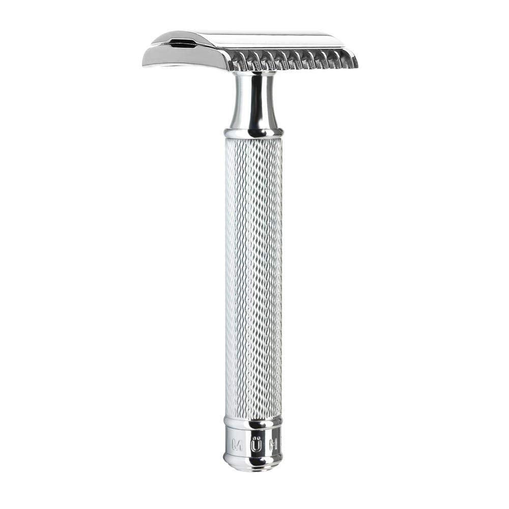MÜHLE R41 front view showing razor profile and durable finish for precise shaving