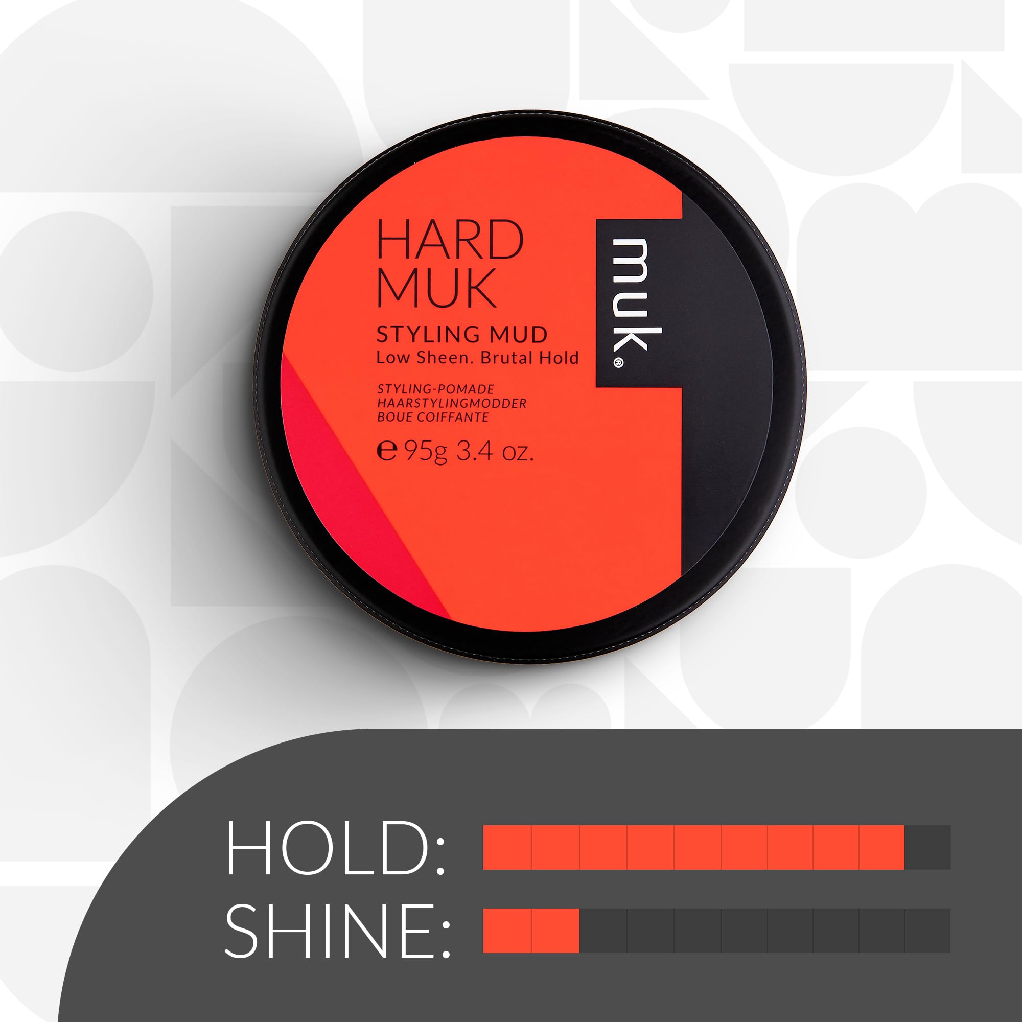 MUK styling mud label close-up showing branding and hard-hold benefit on packaging