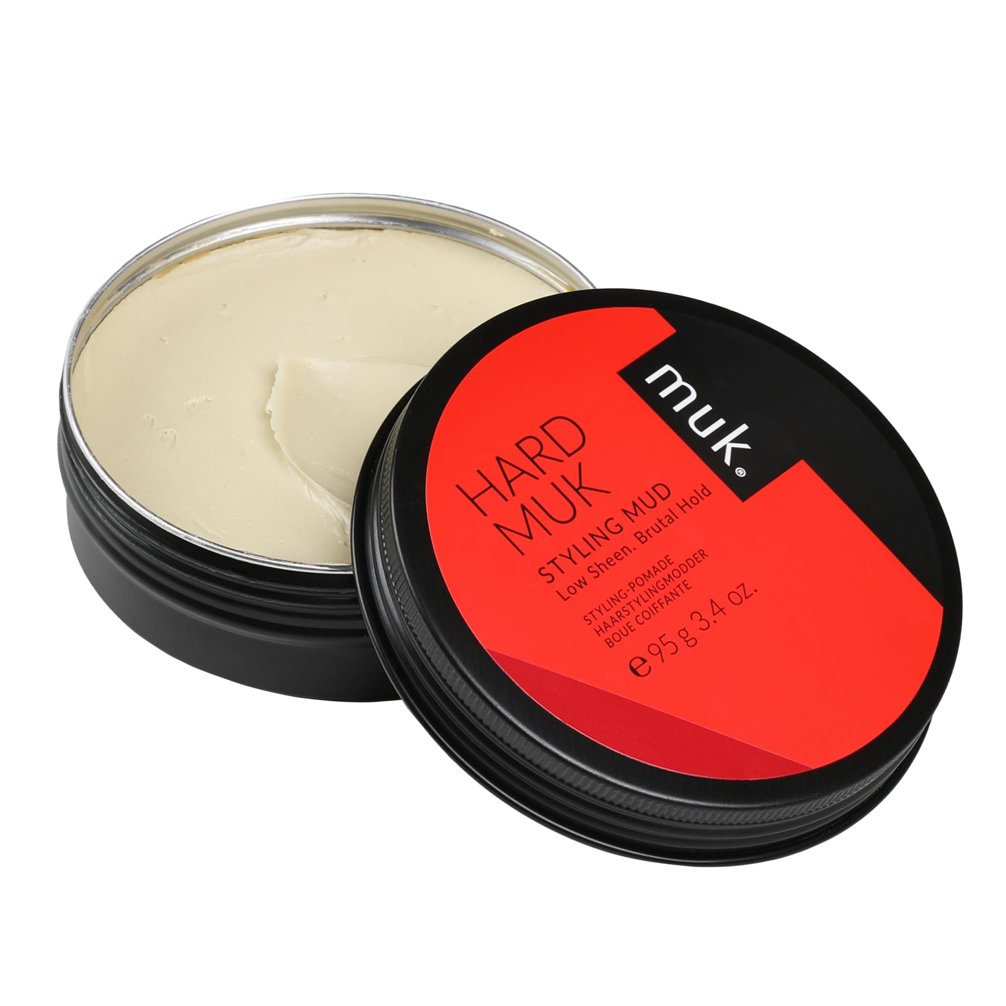 MUK styling mud open jar texture close-up highlighting matte paste and grip for styling