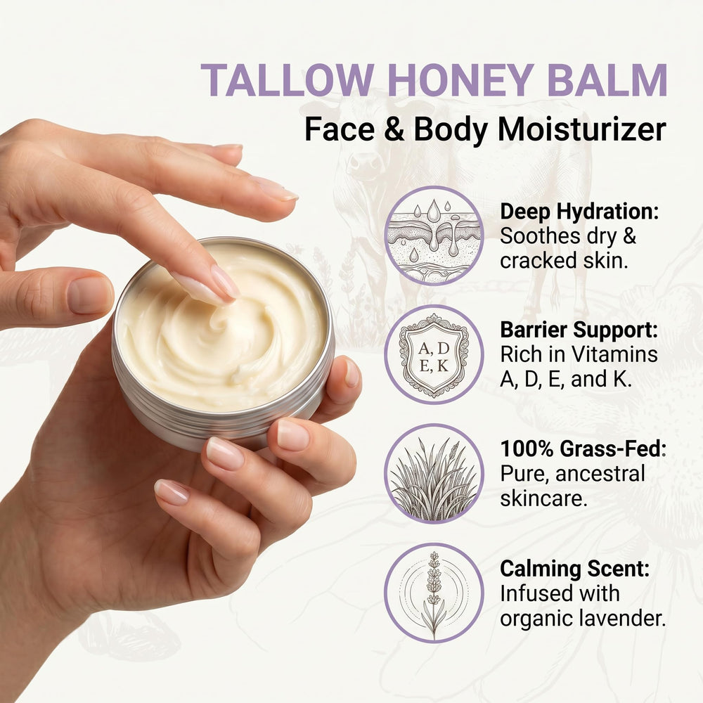 Mulukiss closeup honey swirled into tallow showing natural humectant benefit