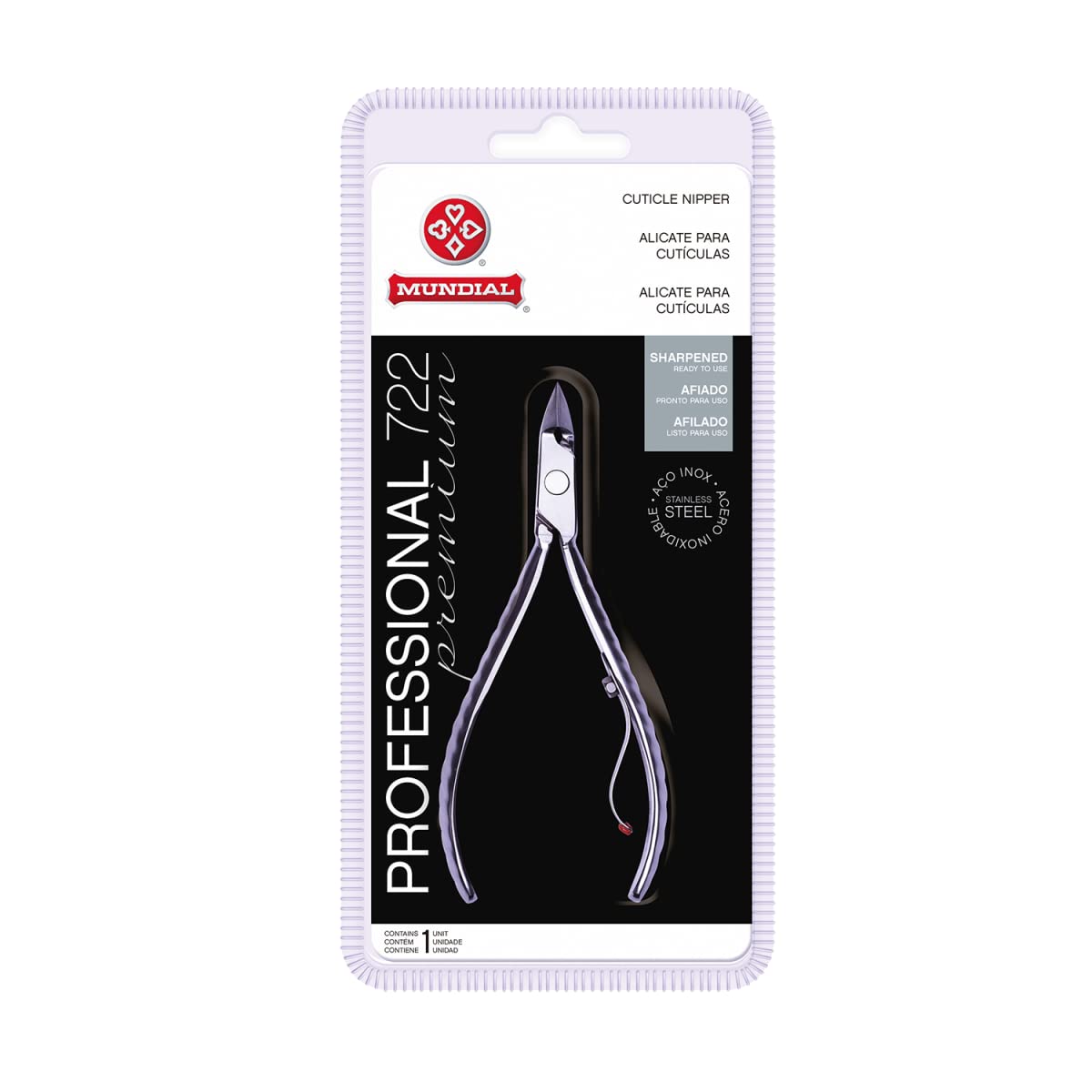 Mundial pliers front packaging showing professional sterilizable tool benefit