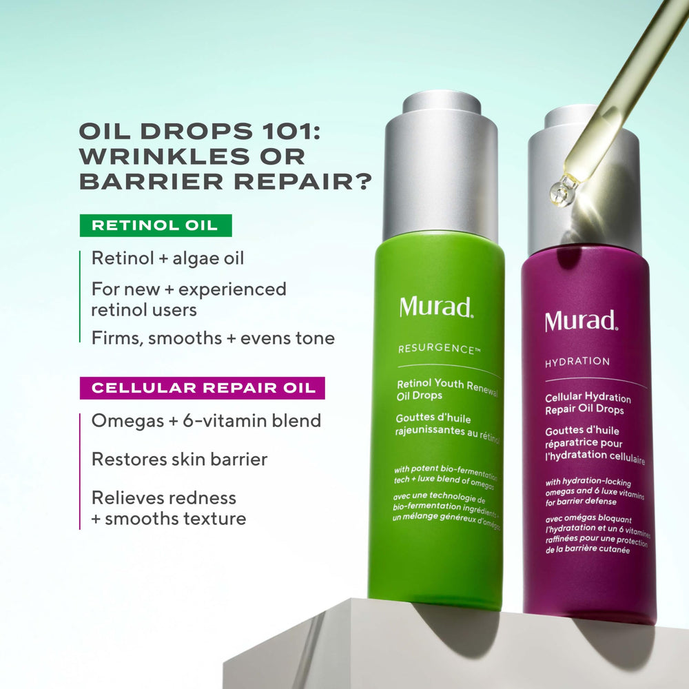 Nighttime vanity scene with Murad oil suggesting calming evening skincare ritual