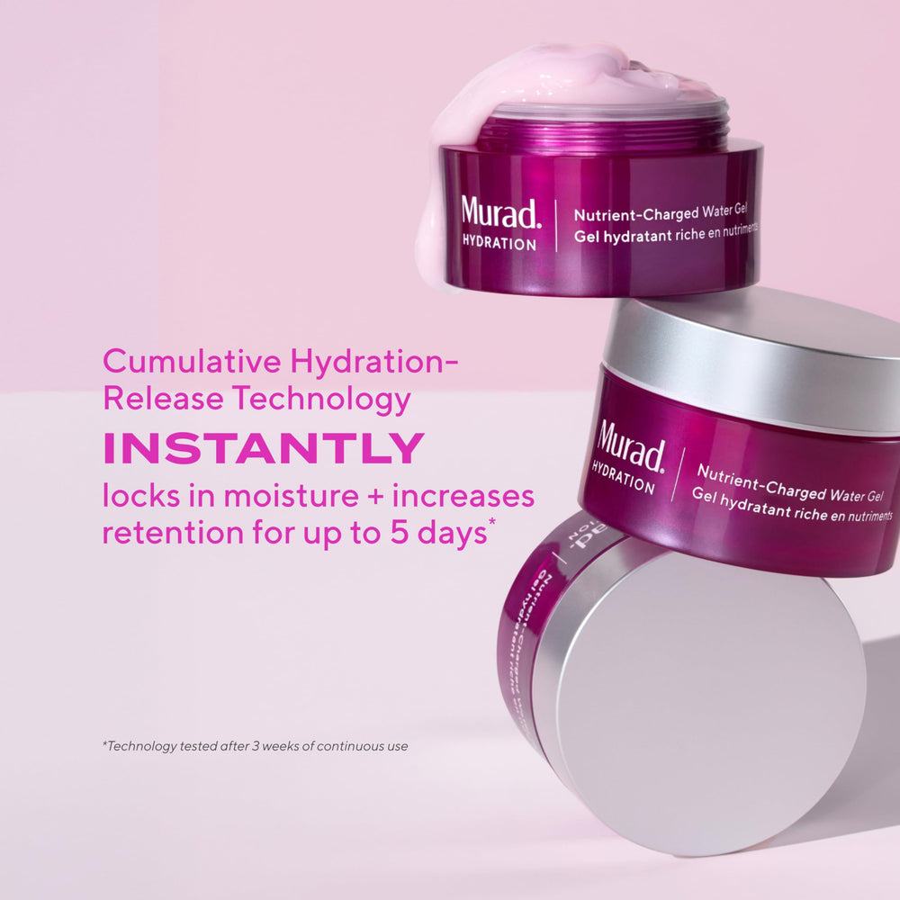 Murad jar next to ruler showing 1.7 fl oz size and travel-friendly benefit