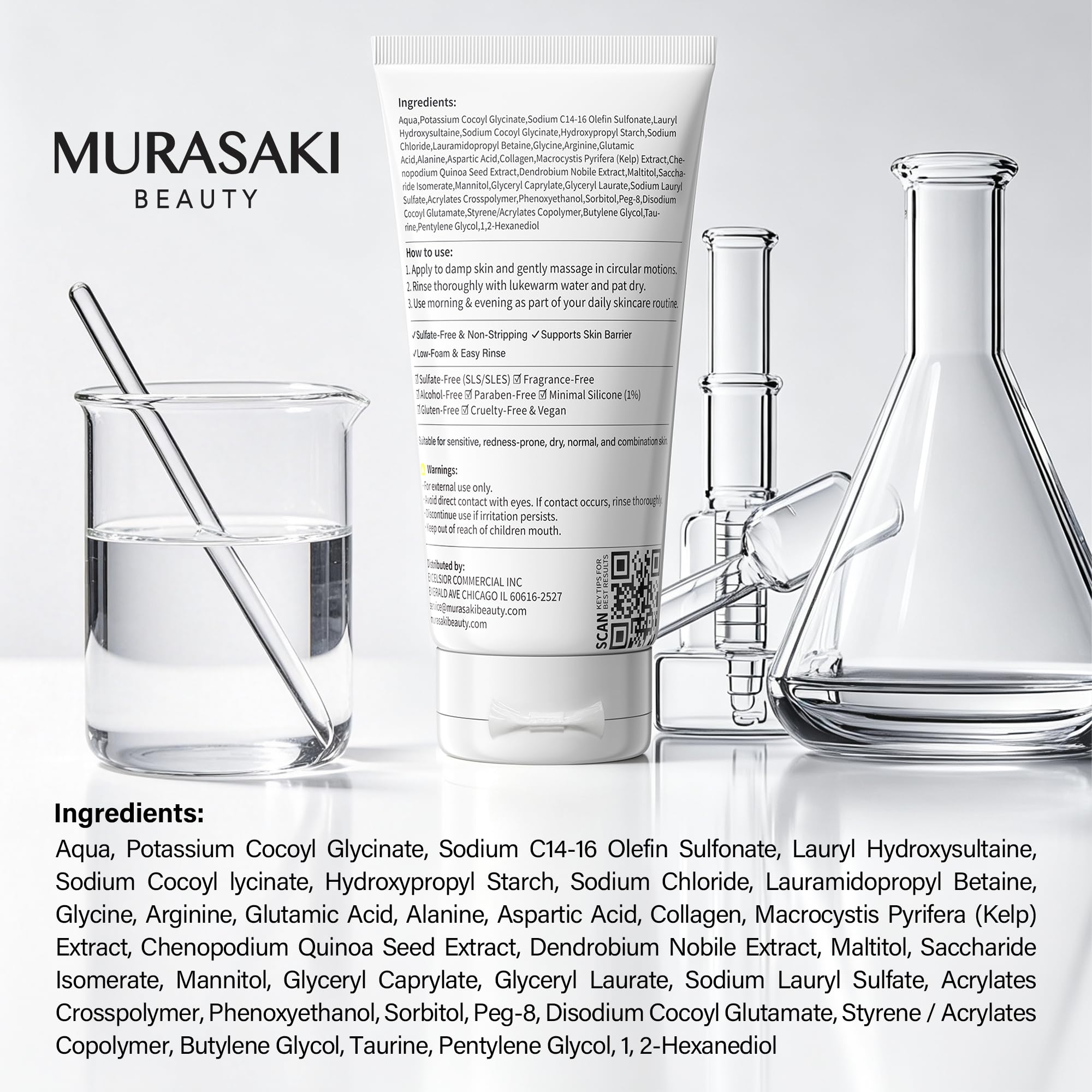 MURASAKI BEAUTY ingredient label showing amino-acid surfactants