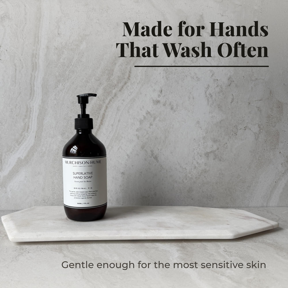 Murchison-Hume bottle styled on bathroom counter conveying upscale eco-friendly aesthetic