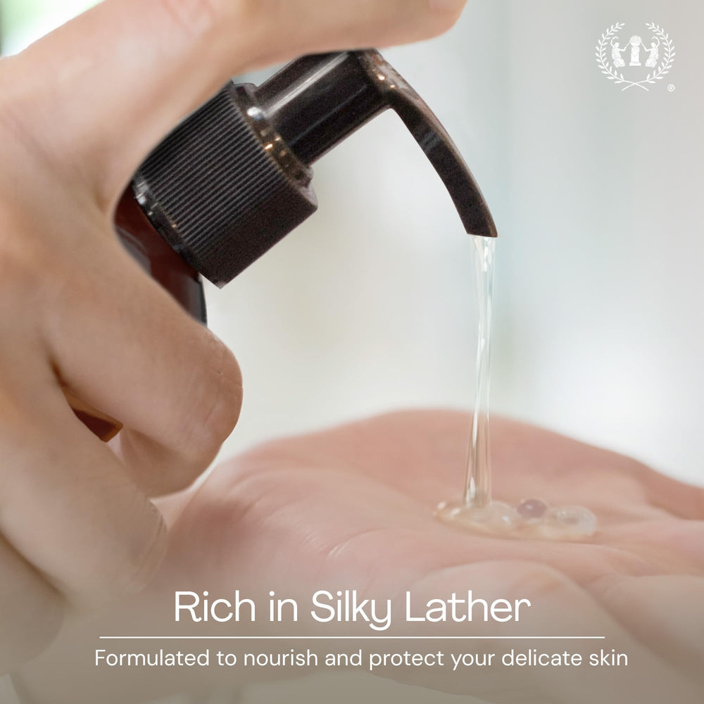 Muse Apothecary rich foamy lather close-up shows gentle cleansing benefit