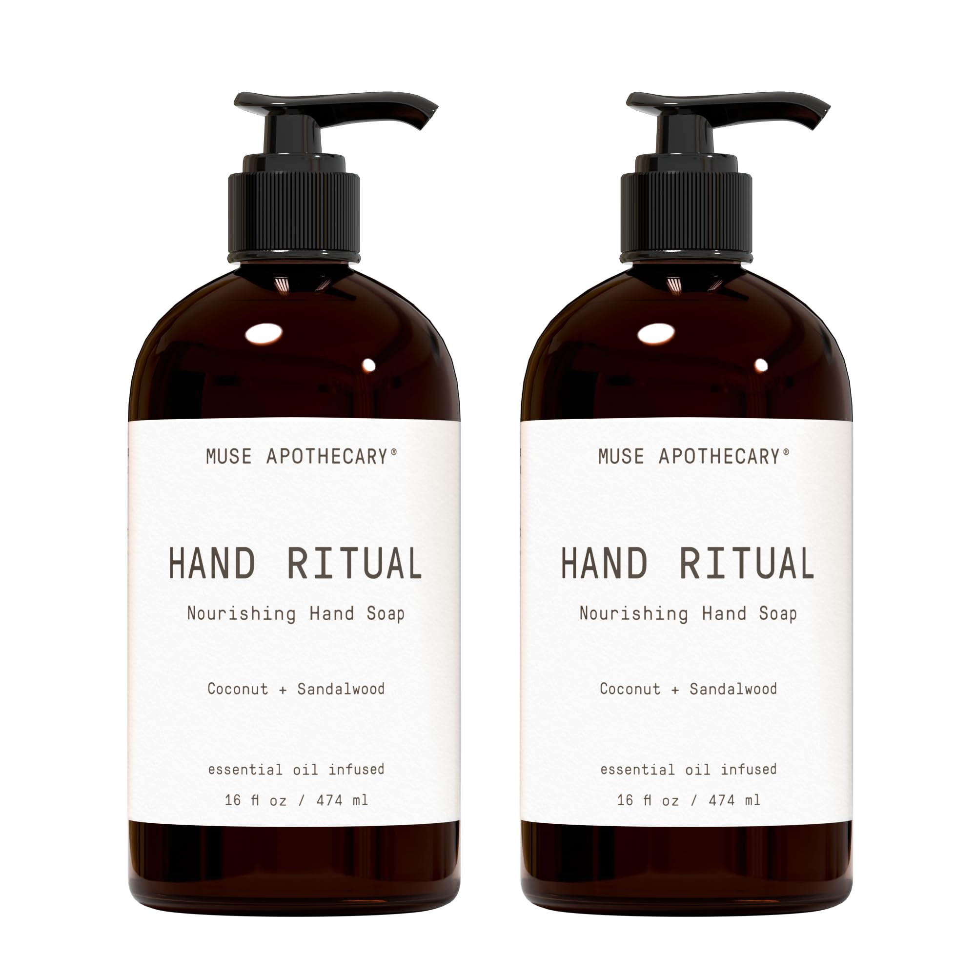 Muse Apothecary front label showing coconut and sandalwood scent and benefits