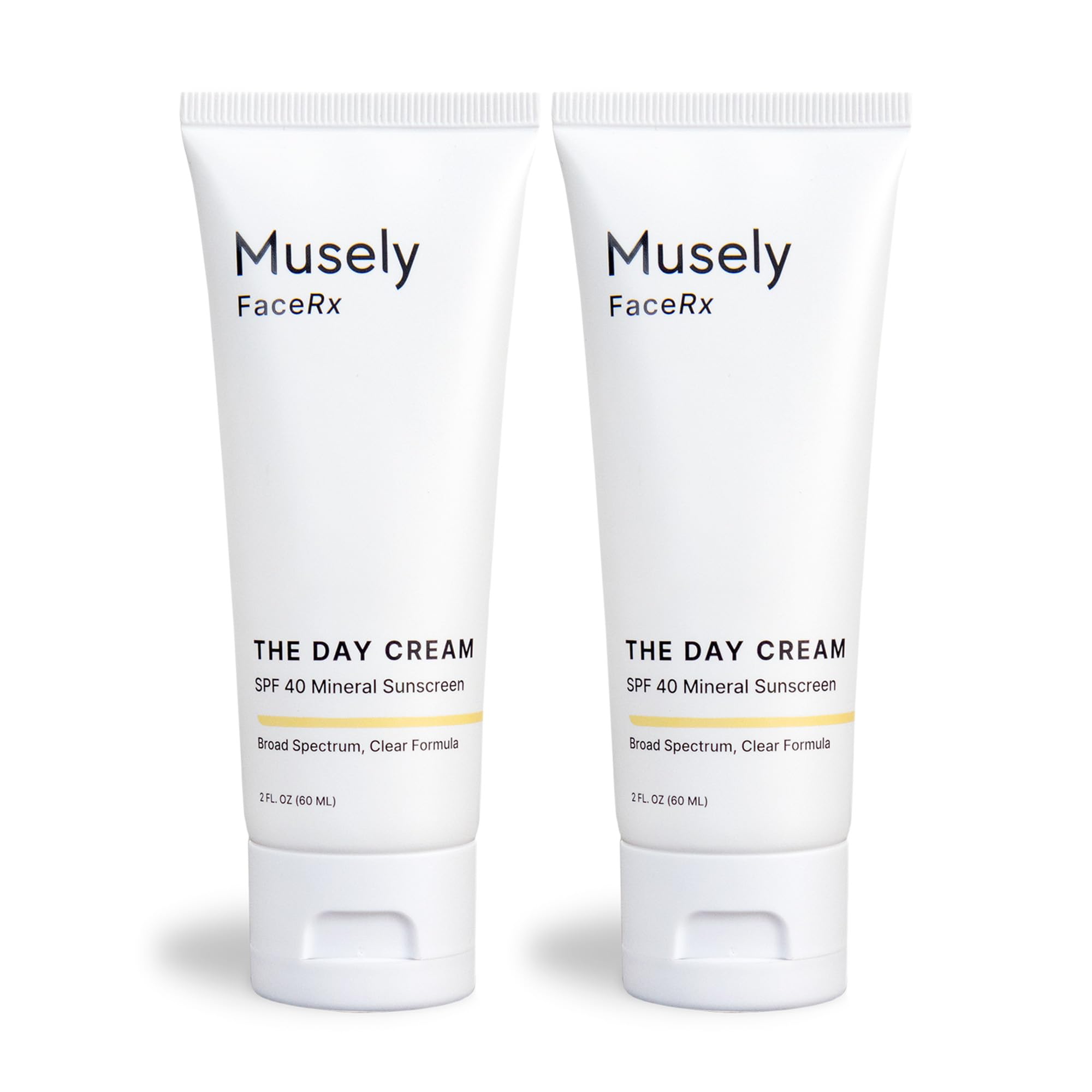 Musely front packaging showing two-pack and clear SPF benefits