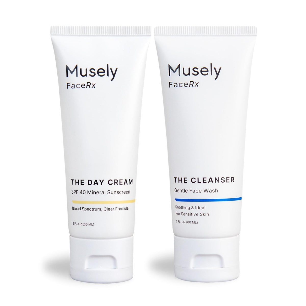 Musely front packaging showing both cleanser and SPF for clear routine benefits