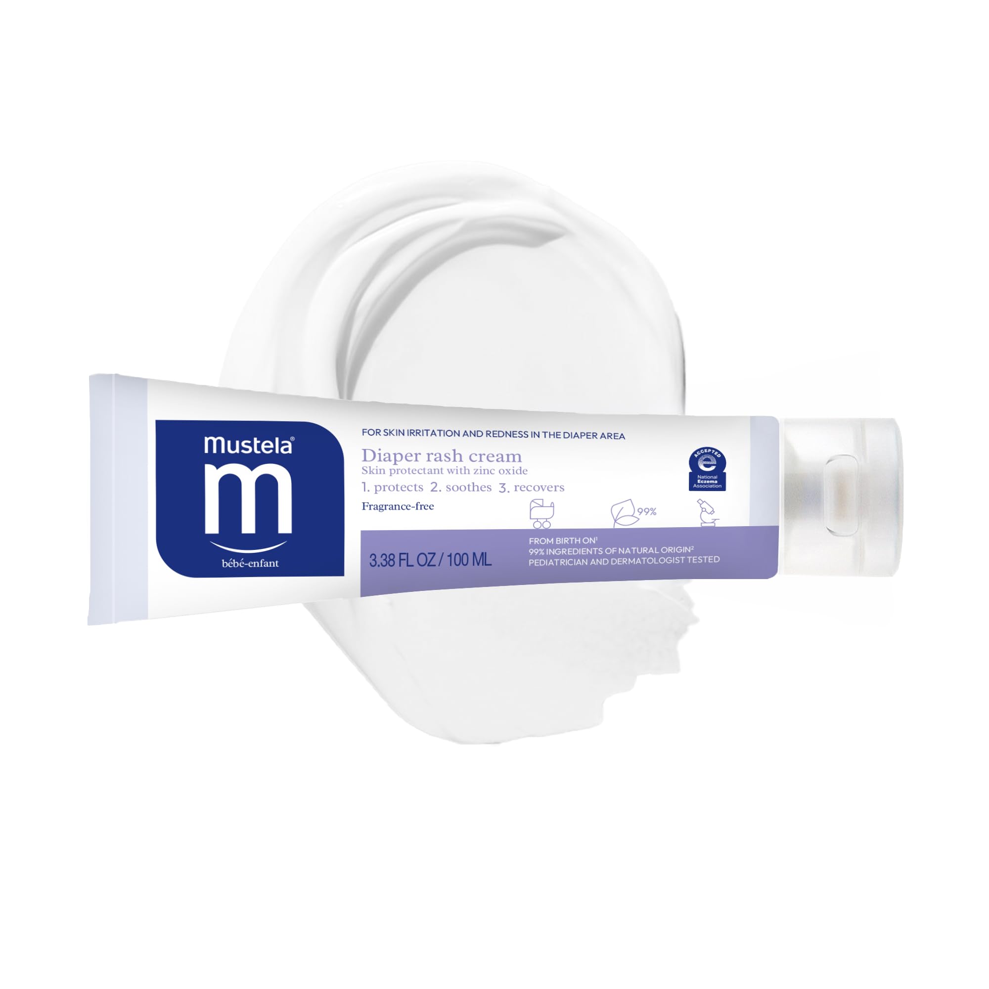 Mustela cream texture close-up highlighting smooth spreadability and hydration