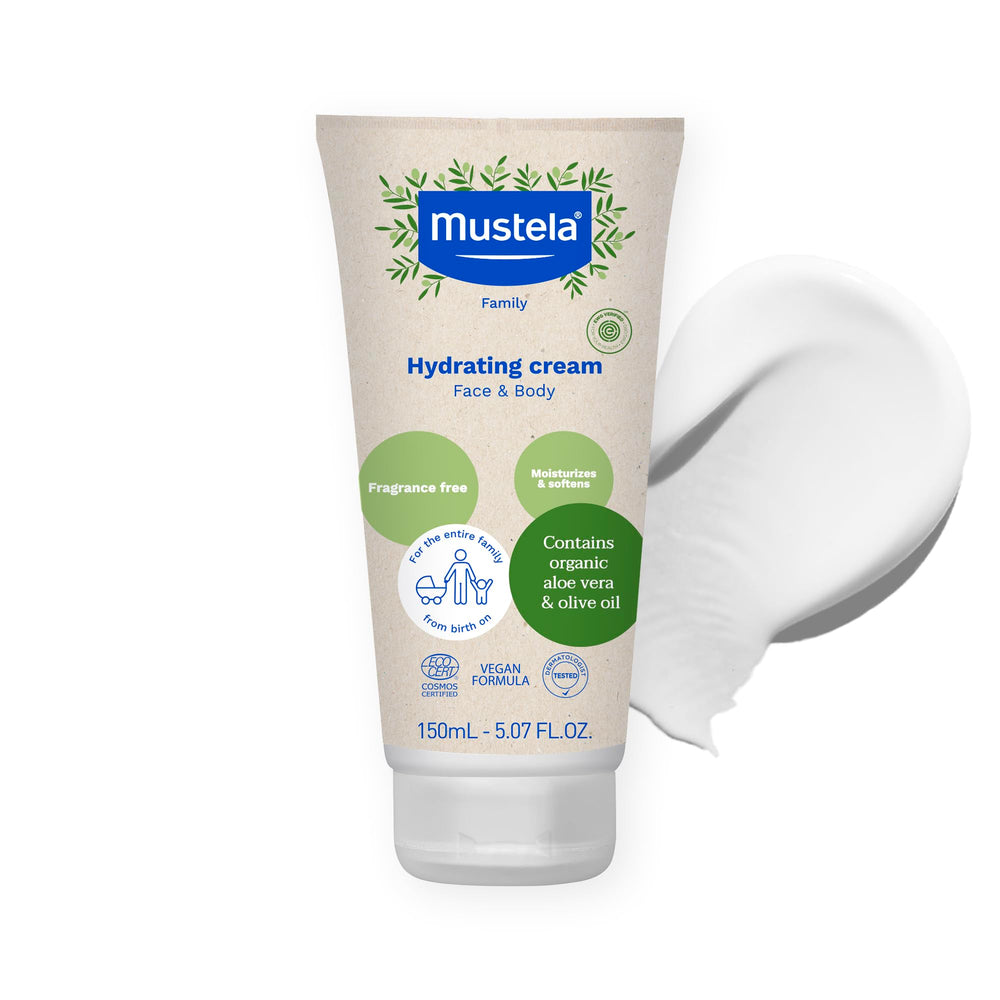 Mustela front packaging showing hydrating cream for family hydration